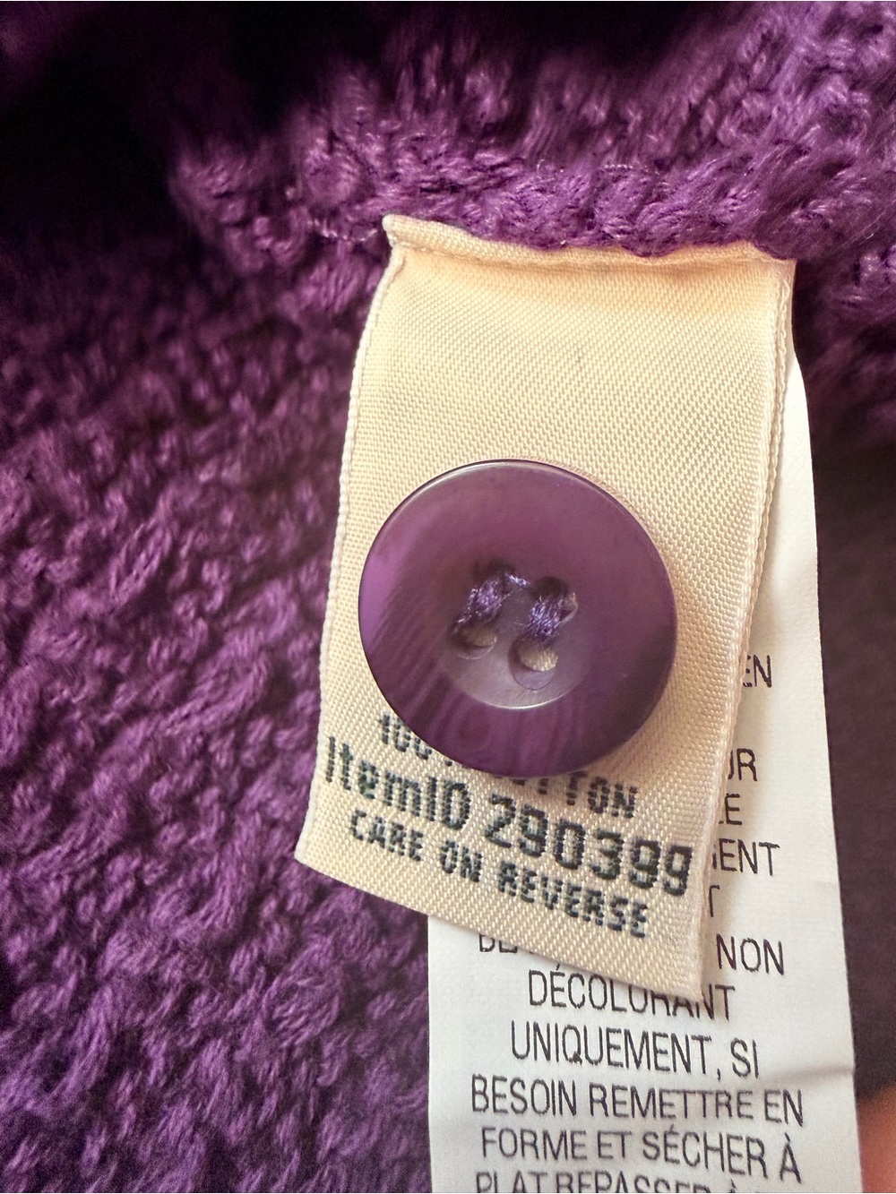 L.L. Bean Deep Purple Cable-Knit Button Cardigan - Picture 5 of 9